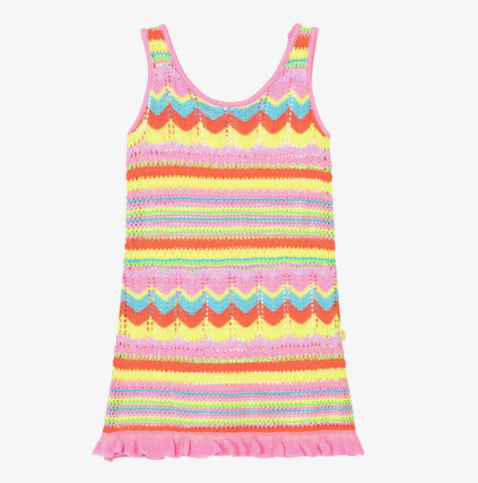 Girls Pink Striped Crochet Dress