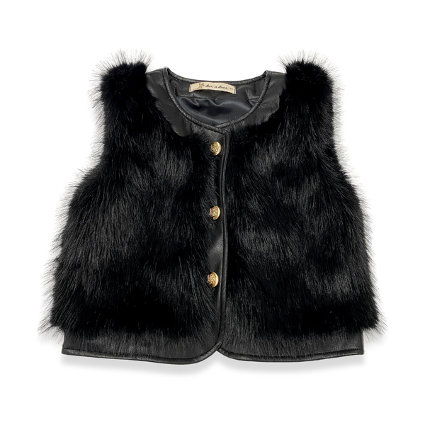 Doe A Dear Girls Fur Leather Trim Vest