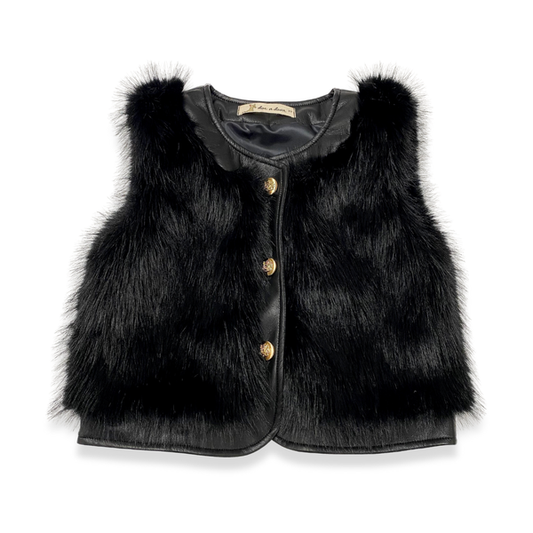 Doe A Dear Girls Fur Leather Trim Vest