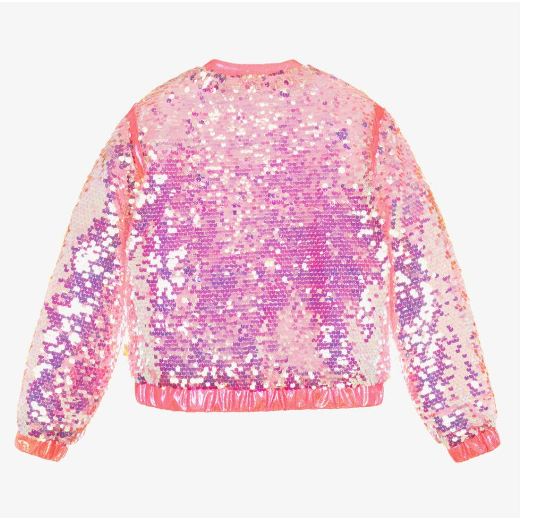 Girls Pink Sequin Bomber Jacket