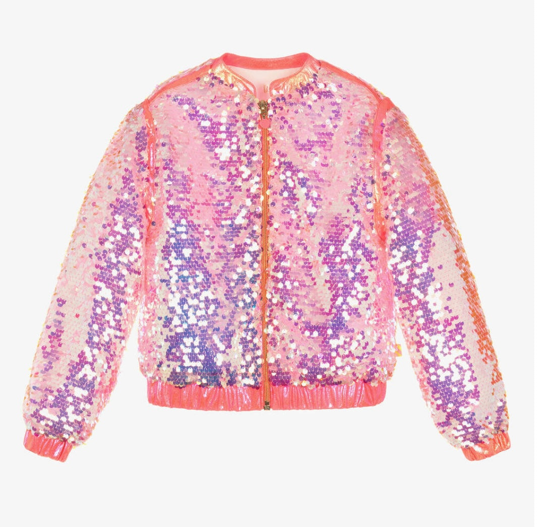 Girls Pink Sequin Bomber Jacket