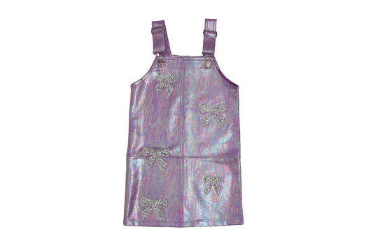 Mia New York Girls Purple Bow Overalls Dress in