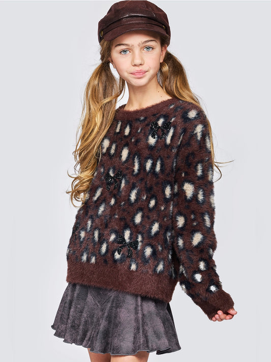 Hannah Banana Girls Fuzzy Cheetah Sweater
