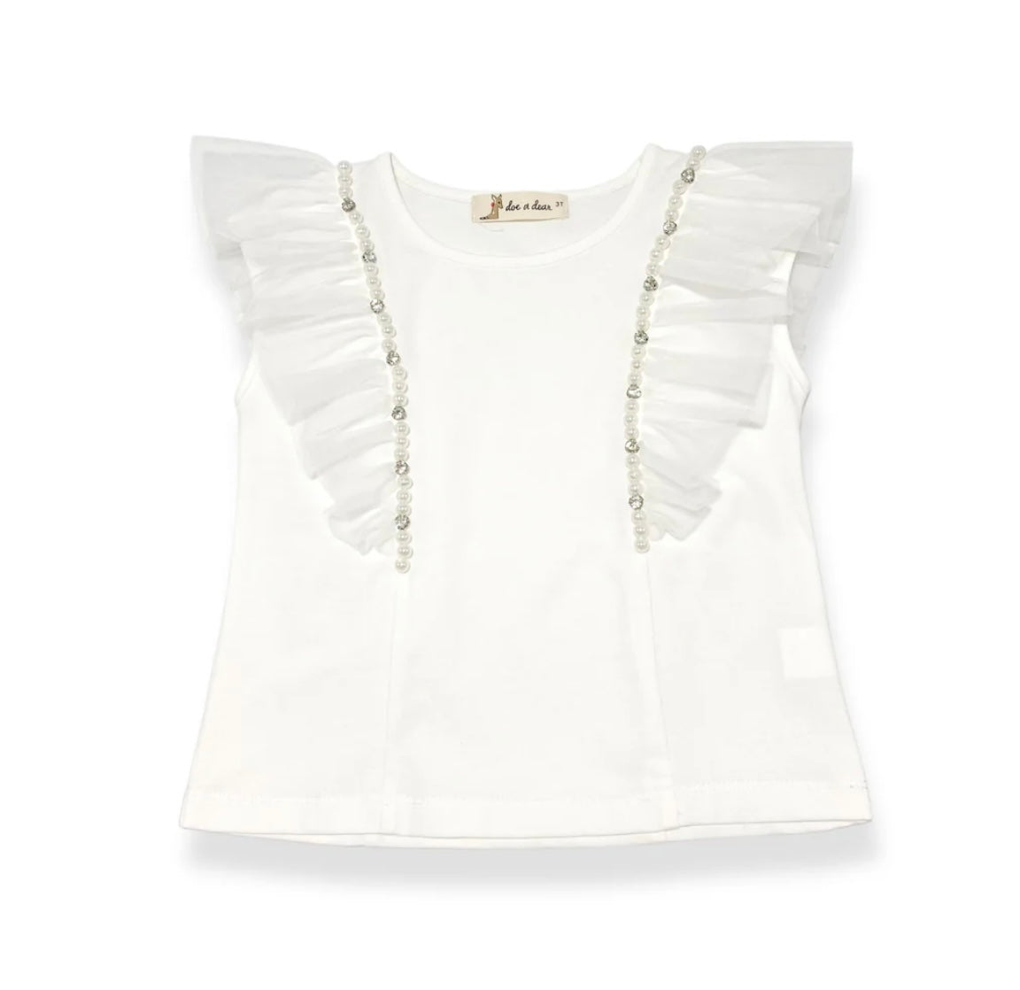 Doe A Dear Flutter Slv Embellished Tee -white