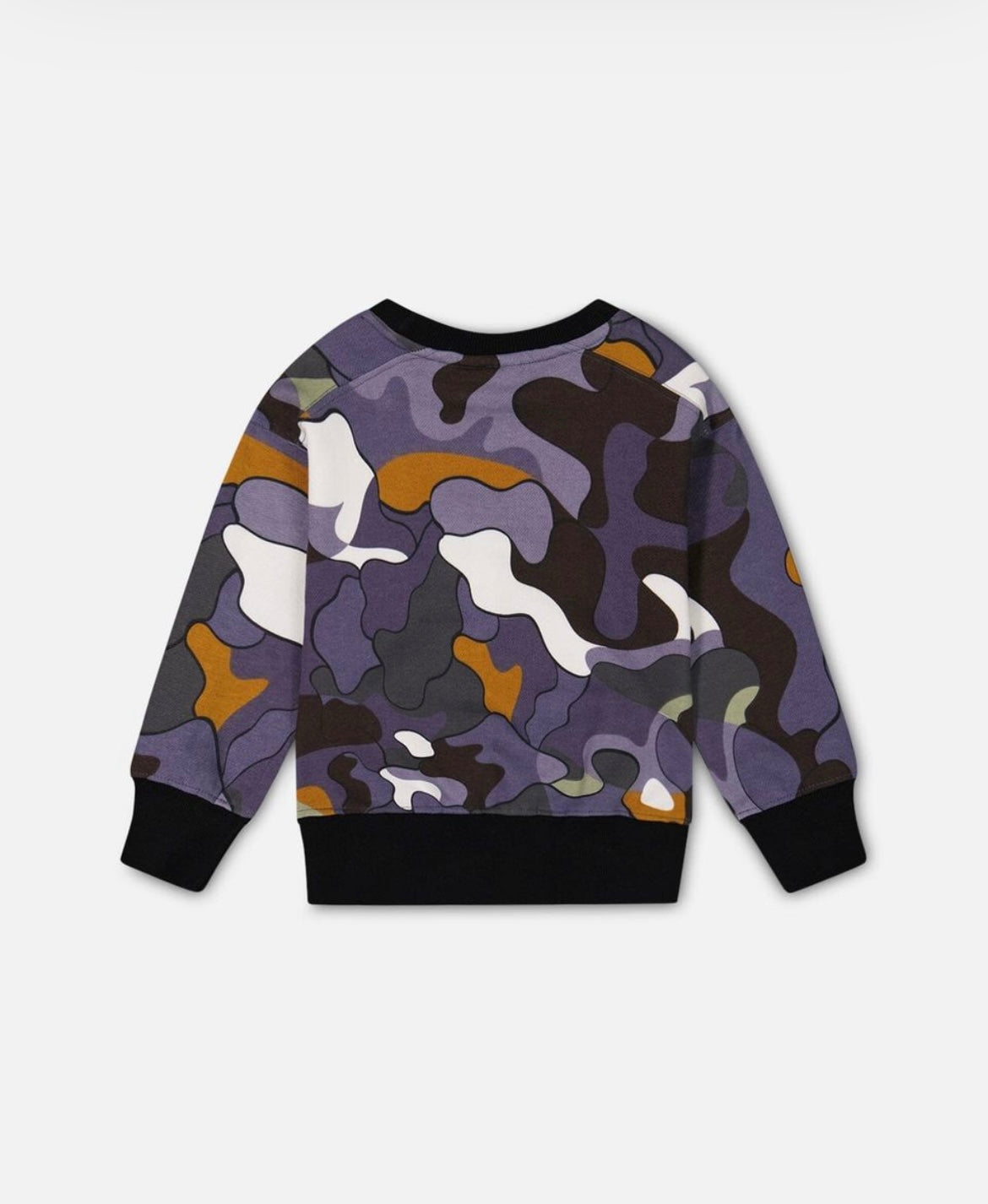 Printed Camo Fleece Sweatshirt with Attached Crossbody Bag in Gray, featuring an allover camo-inspired print. Made from soft cotton/poly fleece with a crew neckline, rib knit trim, and a quilted, zippered pouch with a logo strap for subtle brand distinction. Perfect for a cool, contemporary look.