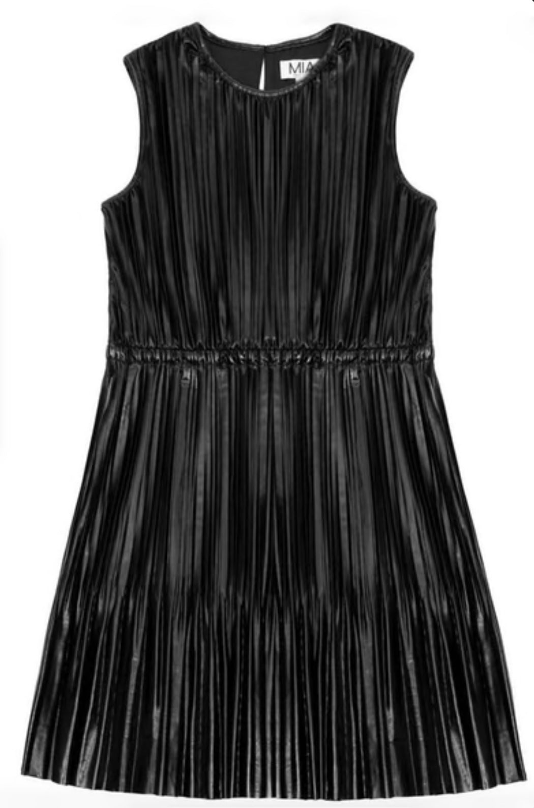 MIA New York Black Pleated Faux Leather Dress