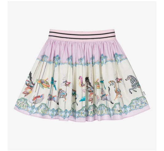 Girls Pink Organic Cotton Carousel Print Skirt