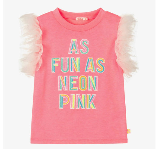 Girls Pink Tulle Sleeve T-Shirt