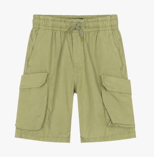 Boys Green Cotton Relaxed Fit Shorts