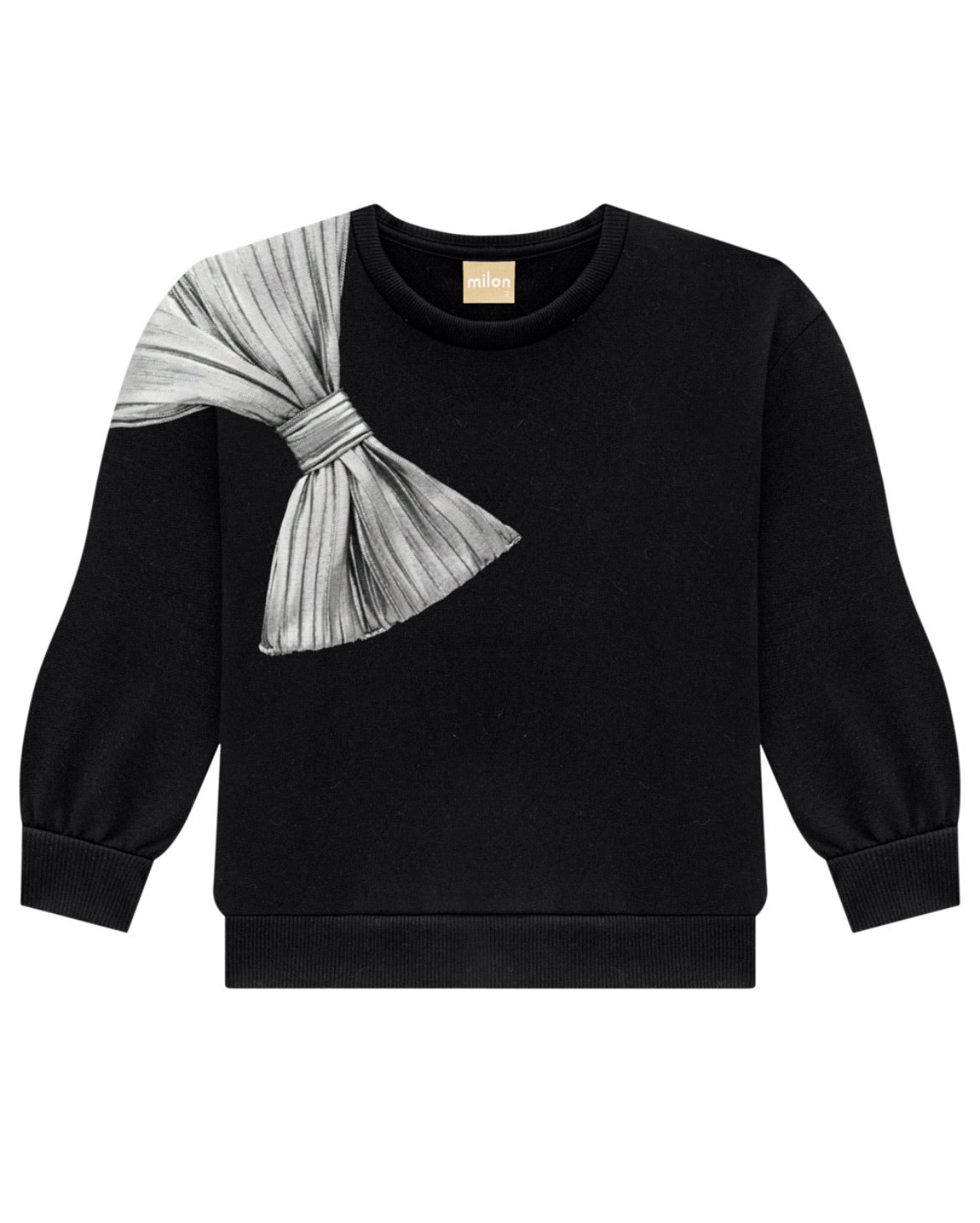 Charming girls' black top with a delicate silver bow on the right shoulder, paired with a pleated silver skort. A stylish and sophisticated outfit with playful, shimmering silver accents, perfect for special occasions or casual outings.