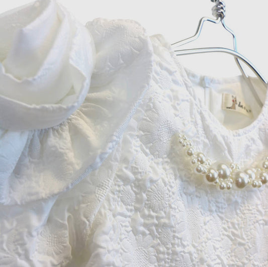 Talullys Children's Fashion | White 3D Floral Brocade Dress