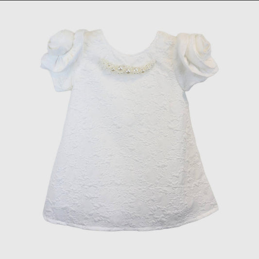 Talullys Children's Fashion | White 3D Floral Brocade Dress 