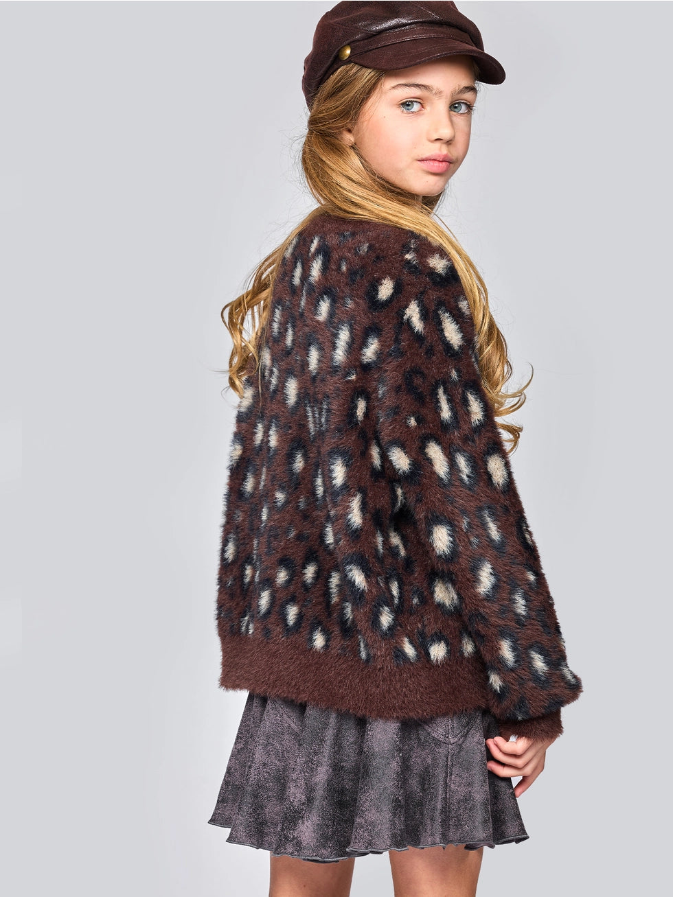 Hannah Banana Girls Fuzzy Cheetah Sweater