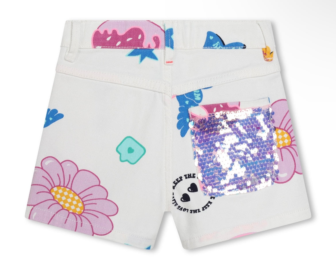 White Floral Shorts
