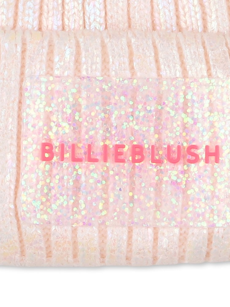 Billieblush Pink Iridescent Sparkle Logo Knitted Pom Hat