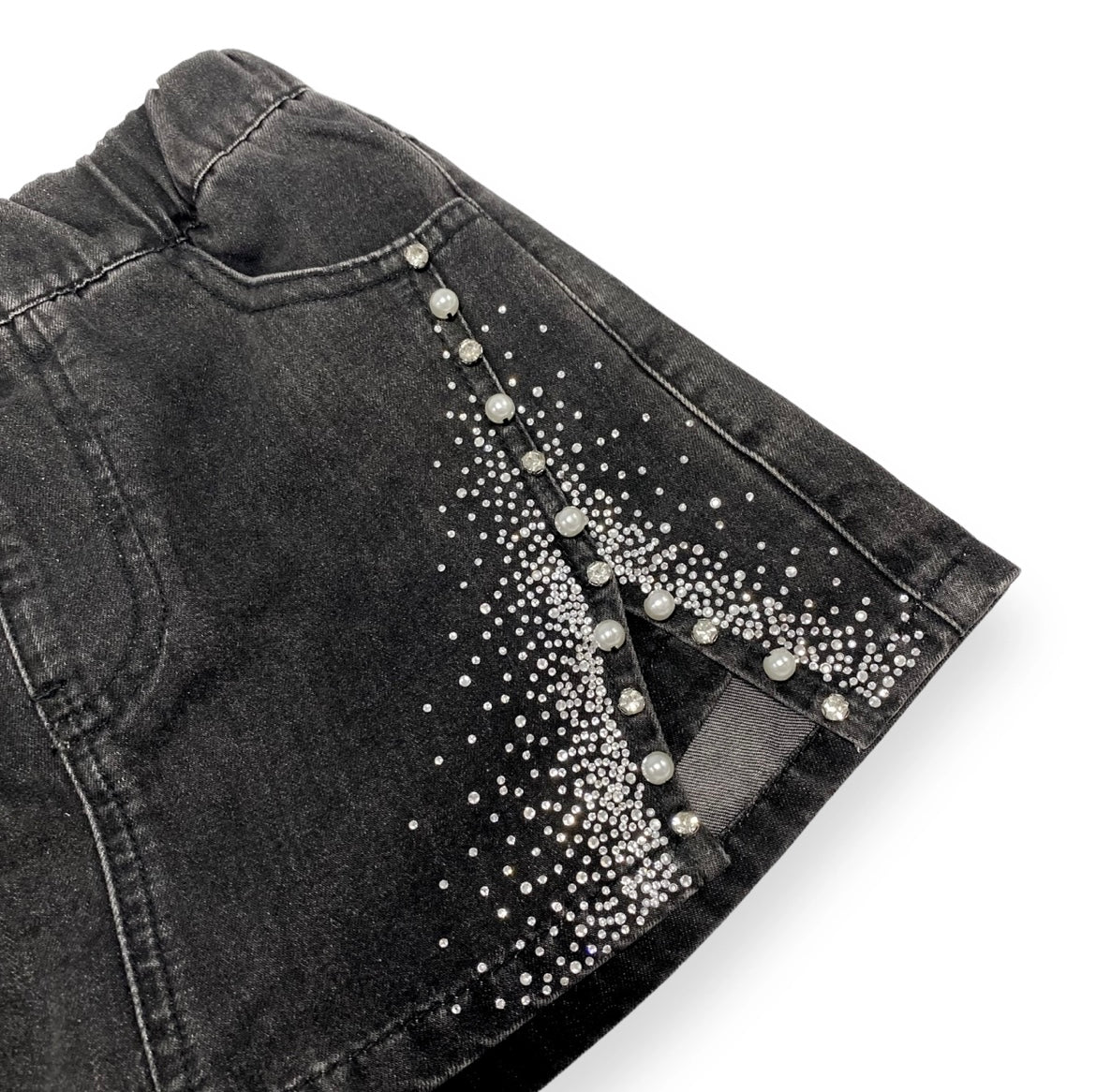 Side Slit Embellished Denim Skort