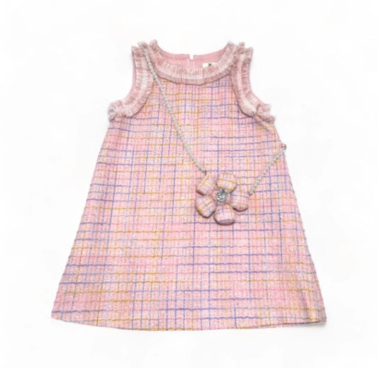 Sleeveless Tweed Dress with Purse