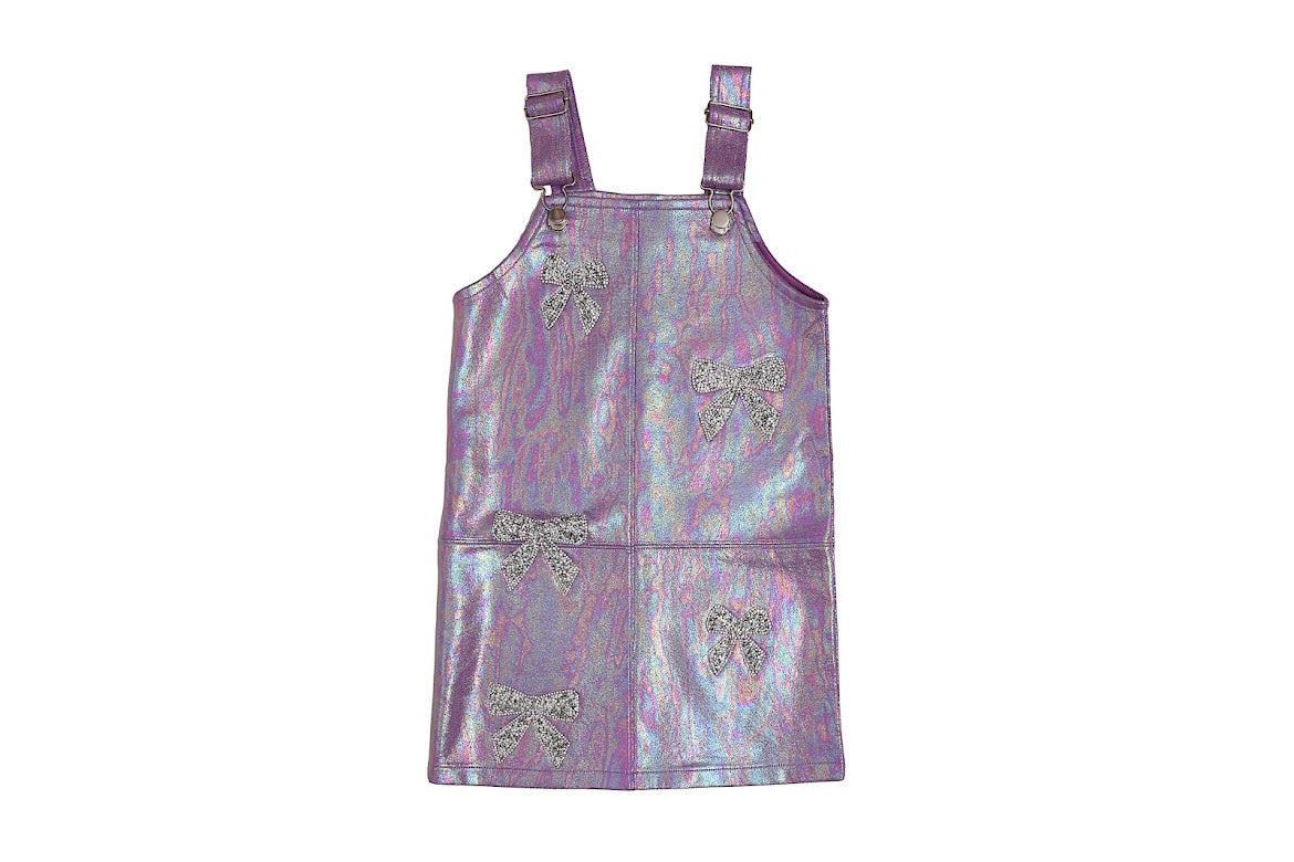 Mia New York Girls Purple Bow Overalls Dress