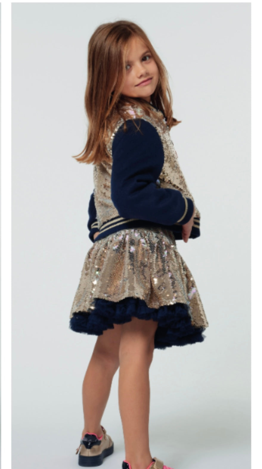 Girls Blue & Gold reversible Sequins Bomber