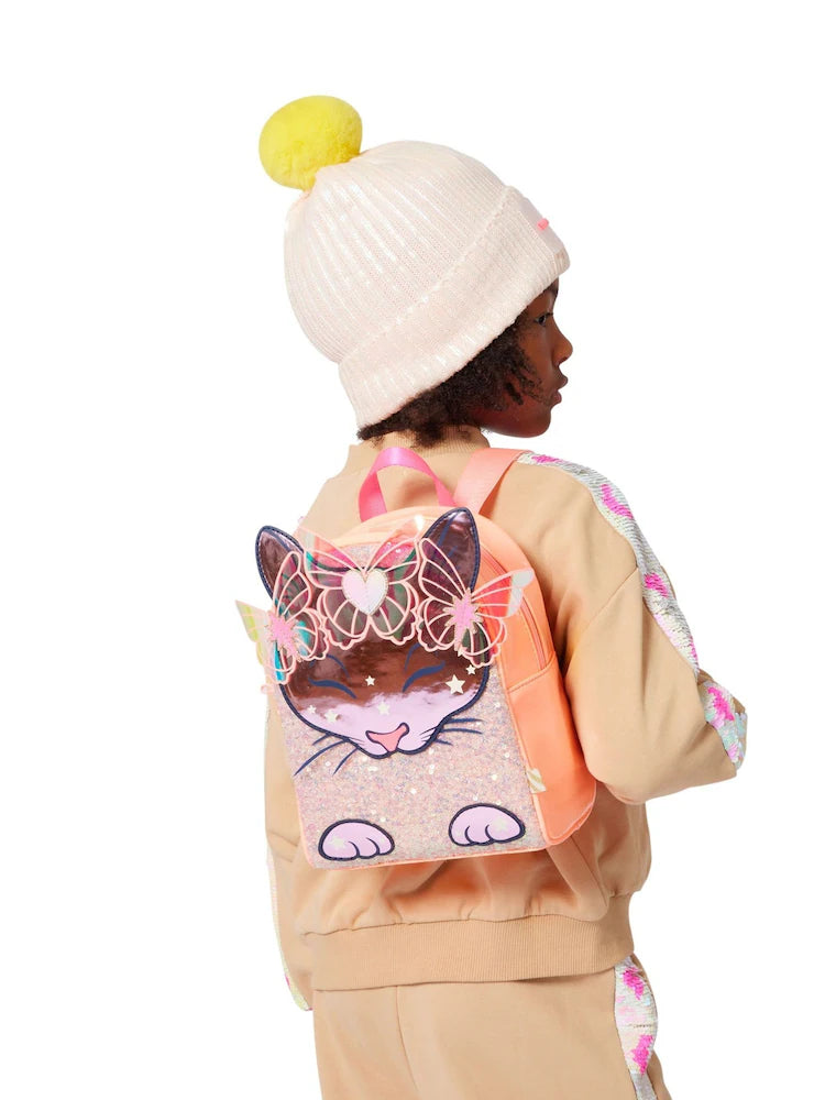 Billieblush Pink Iridescent Sparkle Logo Knitted Pom Hat