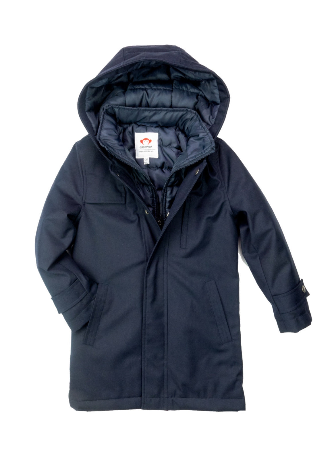 New Gotham Coat in navy blue, expertly tailored for the dressiest occasions. Crafted with the finest fabrics, this dashing coat is perfect for holidays, events, or a special tea party. Your little one will look sharp and stylish, ready to impress at any occasion!