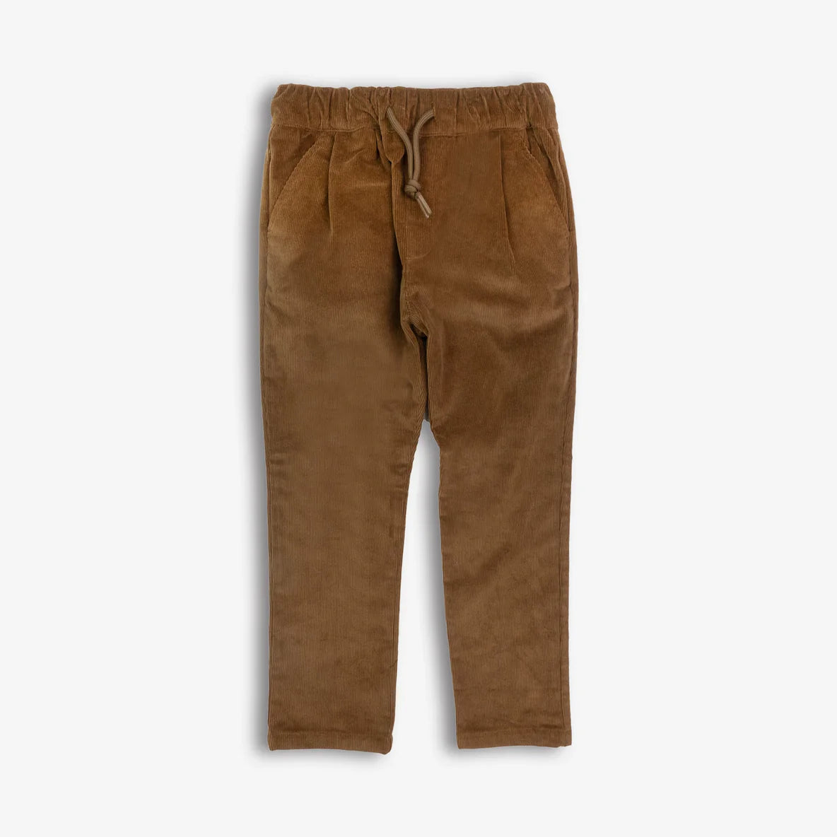Appaman Club Pants in Brown for boys, featuring comfortable corduroy fabric with a stretchy waist and drawstring. Perfect for both formal occasions and casual outings, offering style and comfort.