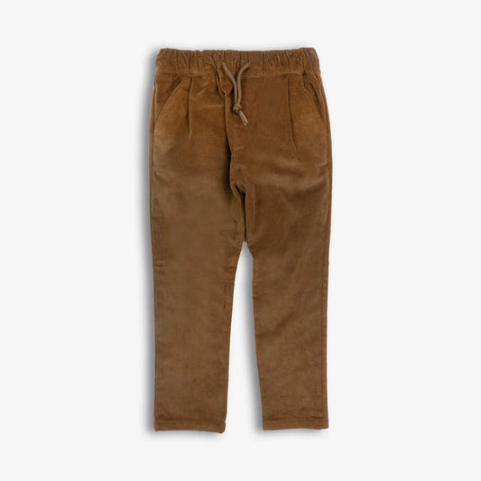 Appaman Club Pants in Brown for boys, featuring comfortable corduroy fabric with a stretchy waist and drawstring. Perfect for both formal occasions and casual outings, offering style and comfort.