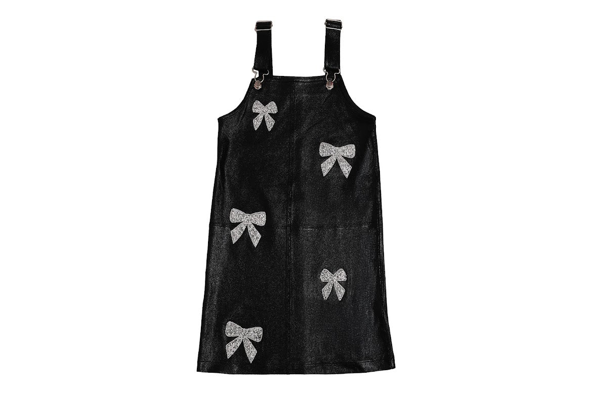 Mia New York Girls Black Bow Overall Dress