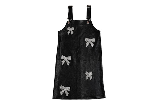 Mia New York Girls Black Bow Overall Dress