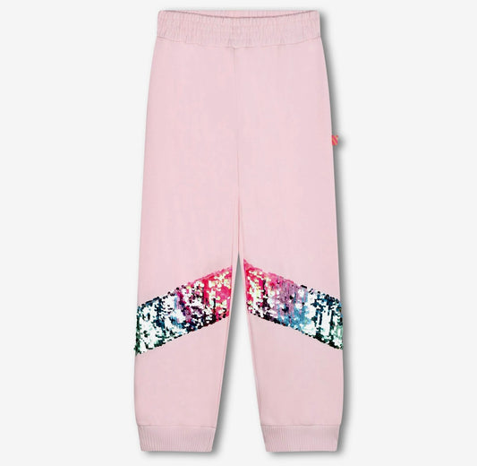 Girls Pink Sequins Stripe Cotton Sweatpants