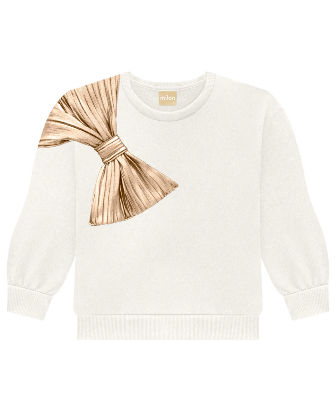 Charming girls' cream top with a delicate gold bow on the right shoulder, paired with a pleated gold skort. A stylish and sophisticated outfit with a playful, elegant vibe, perfect for special occasions or casual outings.