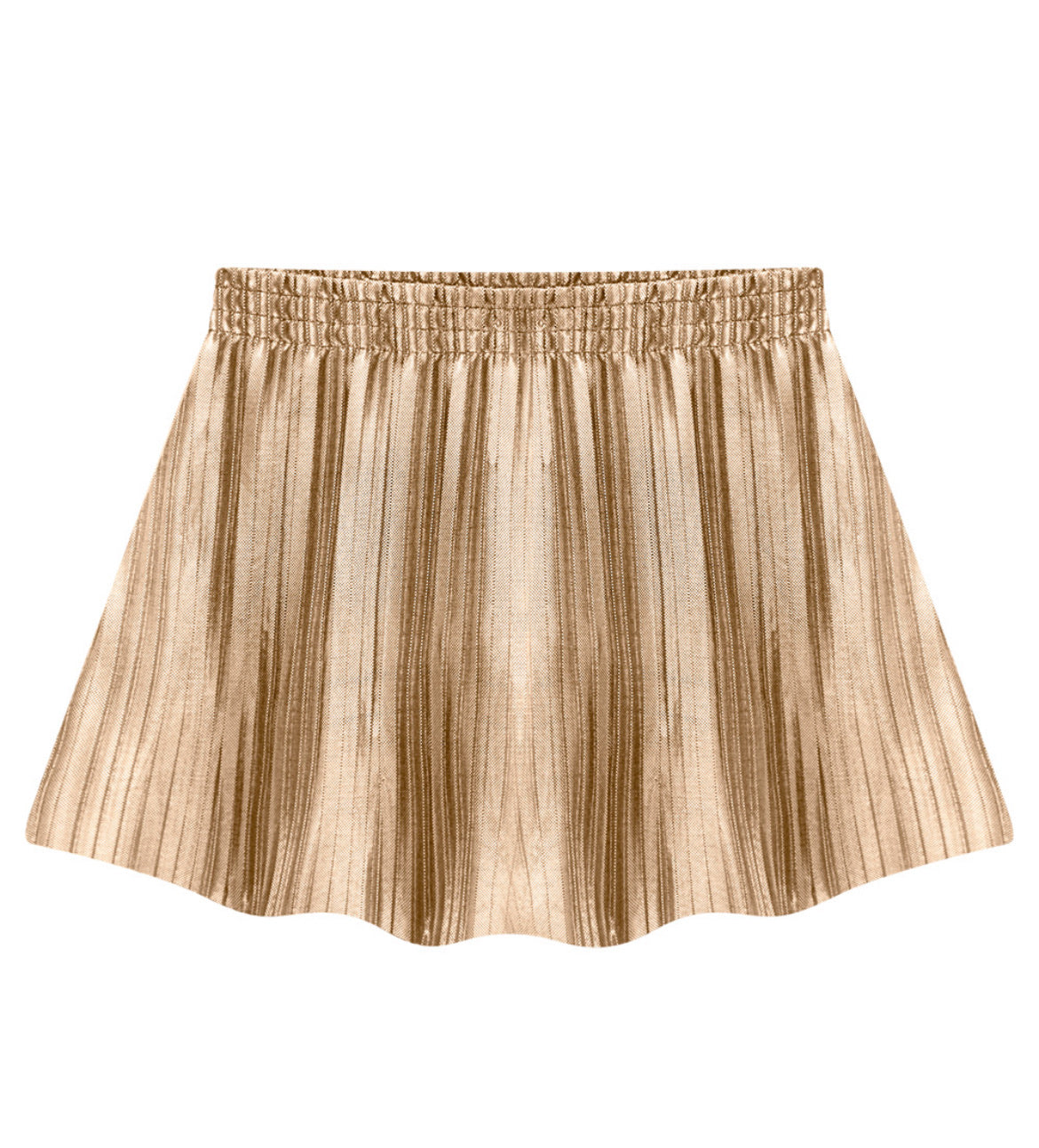 Charming girls' cream top with a delicate gold bow on the right shoulder, paired with a pleated gold skort. A stylish and sophisticated outfit with a playful, elegant vibe, perfect for special occasions or casual outings.