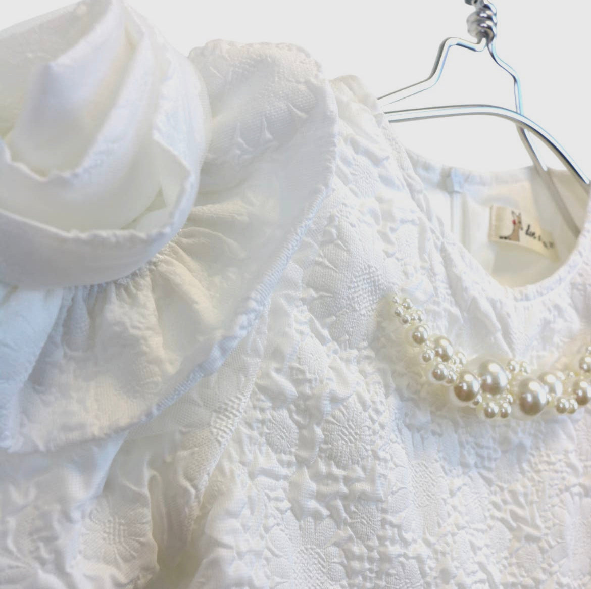 Talullys Children's Fashion | White 3D Floral Brocade Dress 