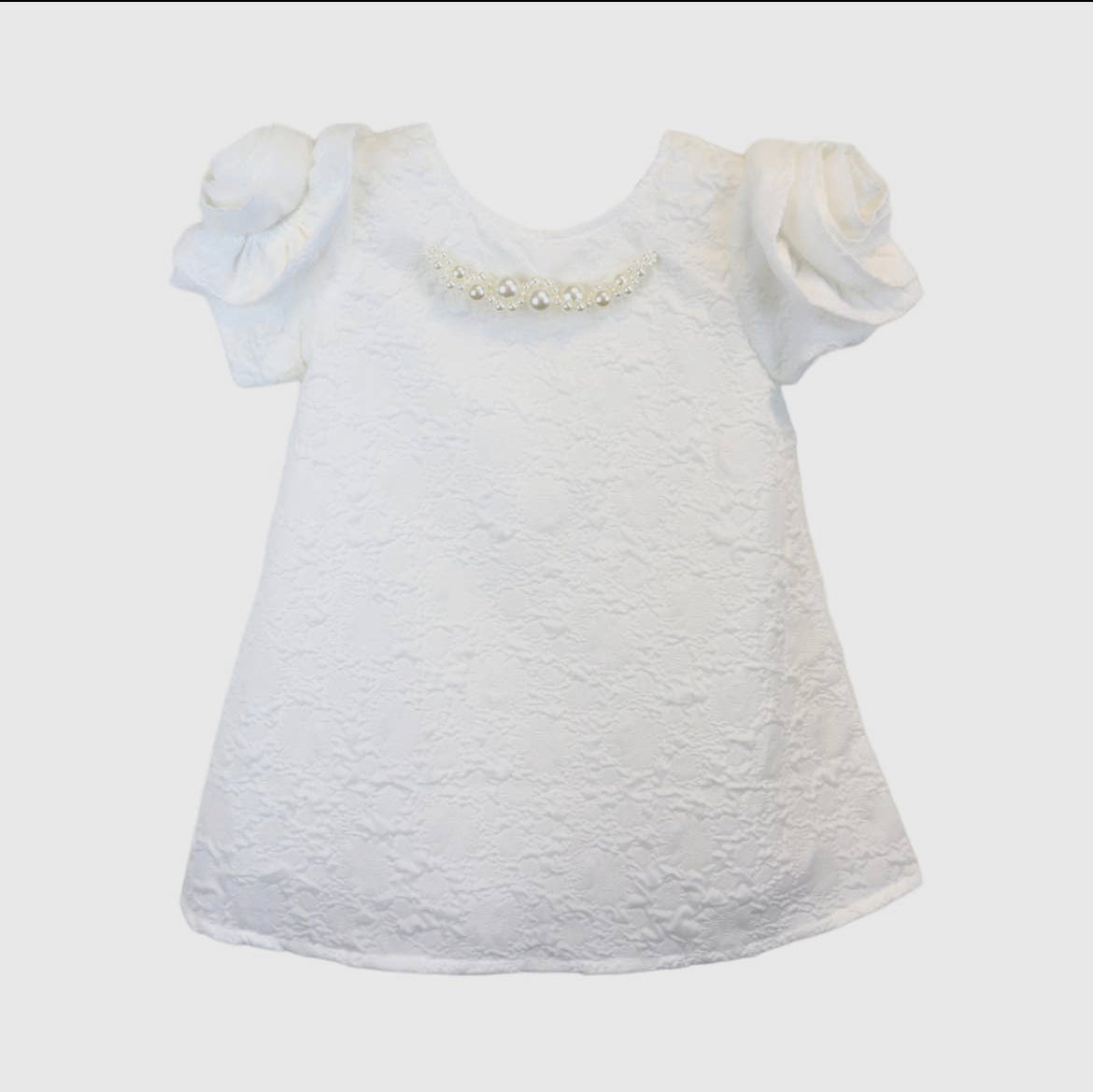 Talullys Children's Fashion | White 3D Floral Brocade Dress 