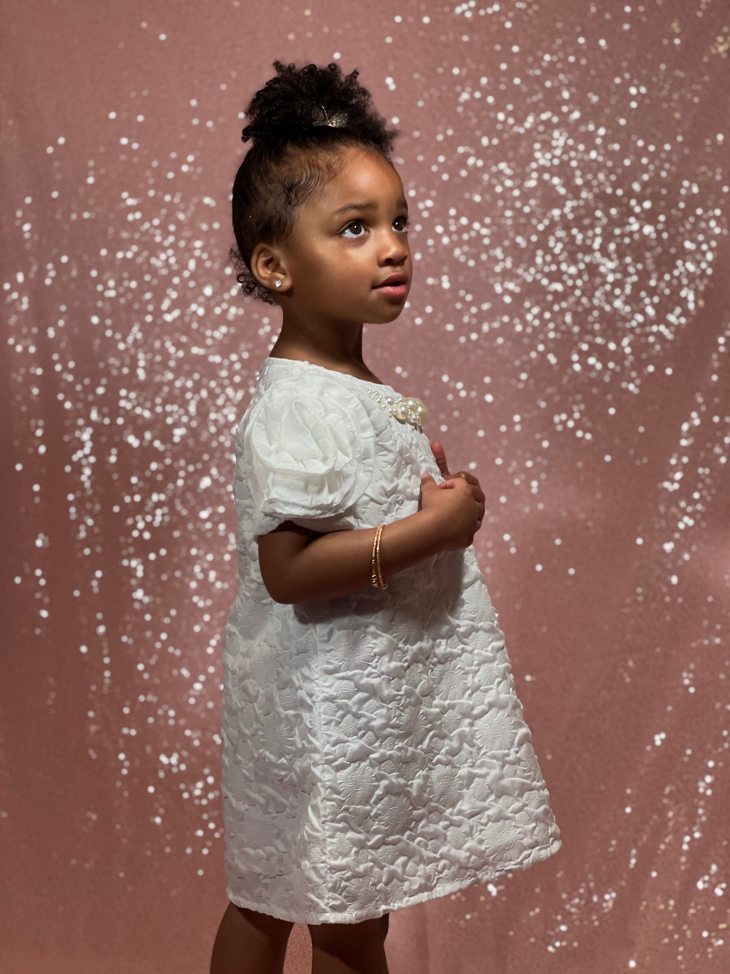 White 3D Floral Brocade Dress