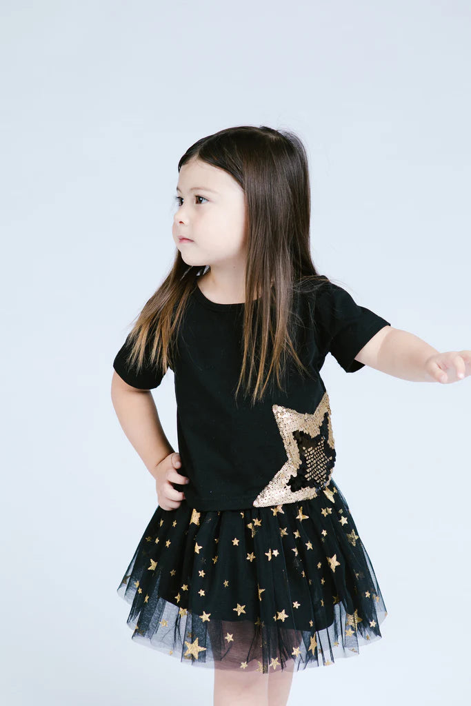 Talully’s Children's Fashion | Star Sequin Patch Tee - Black